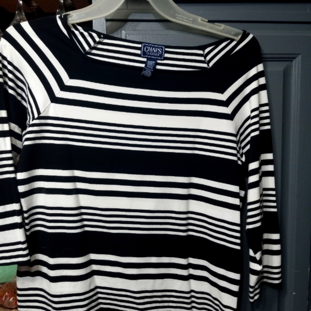 Chaps Black and White Boxy Blouse